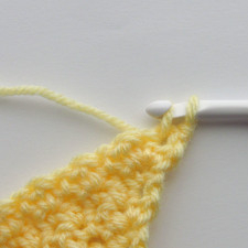 step one of the scdc crochet decrease, where a loop is drawn up in the first stitch